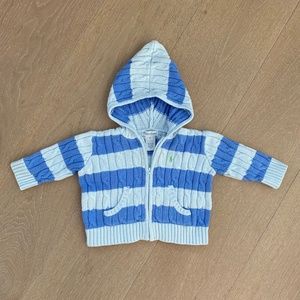Ralph Lauren Cable-Knit Cotton Sweater Hoodie, Size 9M